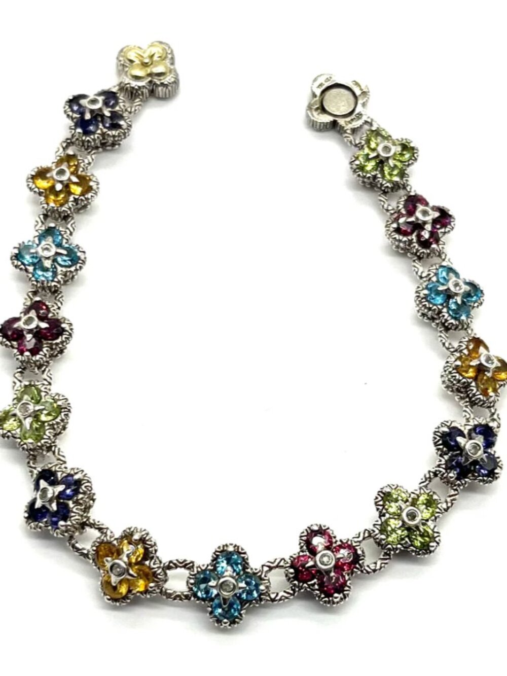 SS Gemstone Flower Bracelet Amethyst, Citrine, Blue Topaz, Peridot, Iolite